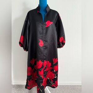 Black Dress with Red Floral Design